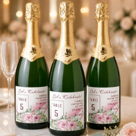 Onda Rosa e Número de Mesa Floral Vinho Espumante