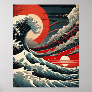 Onda Sci-Fi - Impressão do Estilo Ukiyo-e Japonês
