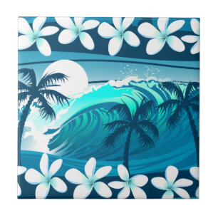 Onda tropical do surf com palmeiras