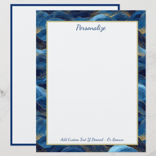 Ondas Abstratas Azul Oceano – Design Costeiro Eleg (Frente/Verso)