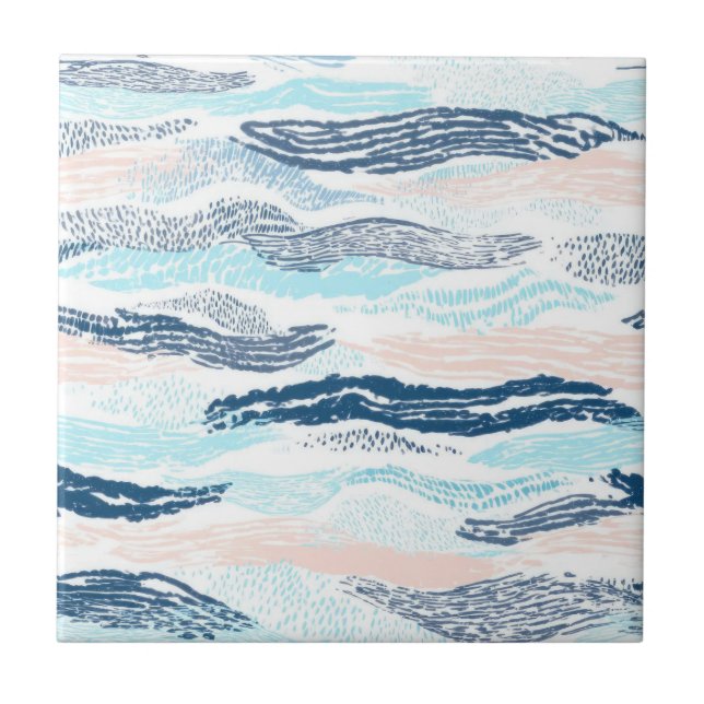 Ondas Abstratas do Oceano Padrão Texturizado Azul  (Frente)