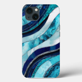 Ondas - Abstrato azul de mídia mista