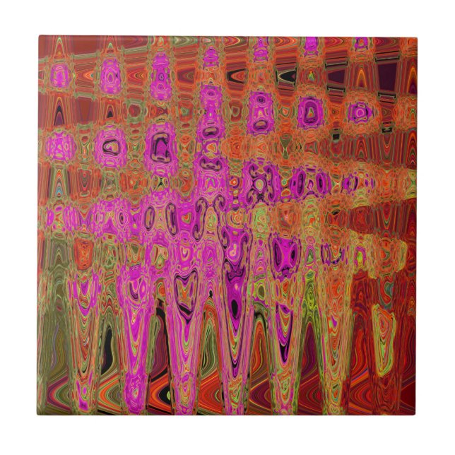 Ondas Atômicas Abstratas Groovy Rosa Quente Retro (Frente)