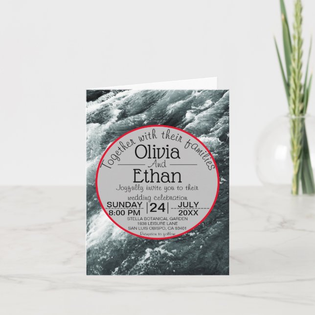 Ondas azuis do oceano Elegante Convite de Casament (Frente)