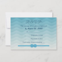 Ondas azuis ombre modernas e cartão de RSVP de cas