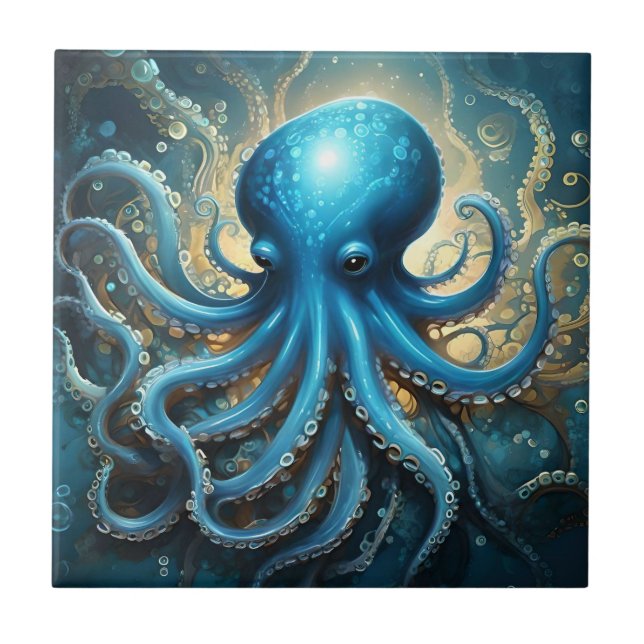 Ondas Celestiais: A Arte Fractal Octopus Azul (Frente)