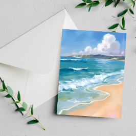 Ondas de Aquarela do Oceano Cartão de Pintura Cost
