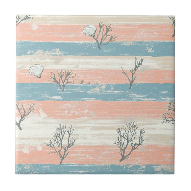 Ondas de Coral e Conchas Costeiras em Aquarela (7) (Frente)