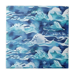 Ondas do Oceano | Aquarela Azul Teal Água Azul