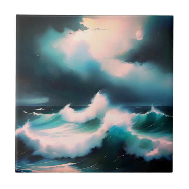 Ondas do oceano azul bonito pintura (Frente)