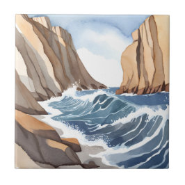 Ondas do Oceano Batendo | Aquarela de Praia Costei