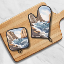 Ondas do Oceano Caindo | Coastal Beach Watercolor