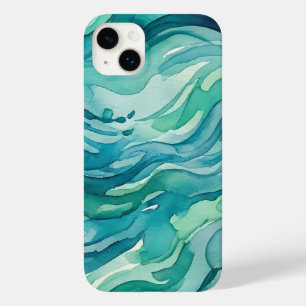 Ondas do Oceano em Aquarela Turquesa