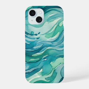 Ondas do Oceano em Aquarela Turquesa