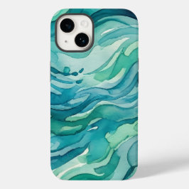 Ondas do Oceano em Aquarela Turquesa