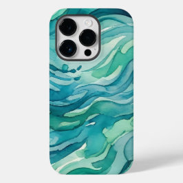 Ondas do Oceano em Aquarela Turquesa