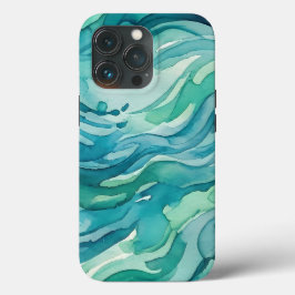 Ondas do Oceano em Aquarela Turquesa