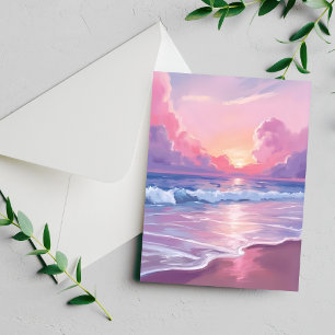 Ondas do Oceano Rosa Suave Cartão de Aquarela do S