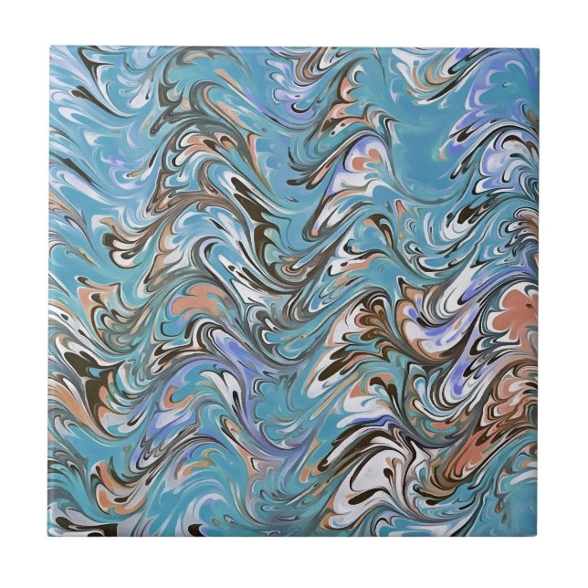 Ondas Em Abstrato De Arte Azul Acrílica (Frente)