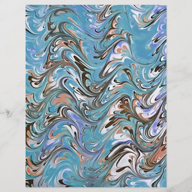 Ondas em Azul Arte Abstrata em Acrílico Derramado (Frente)