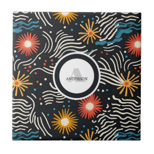 Ondas Florais de Abstrato vibrantes em preto