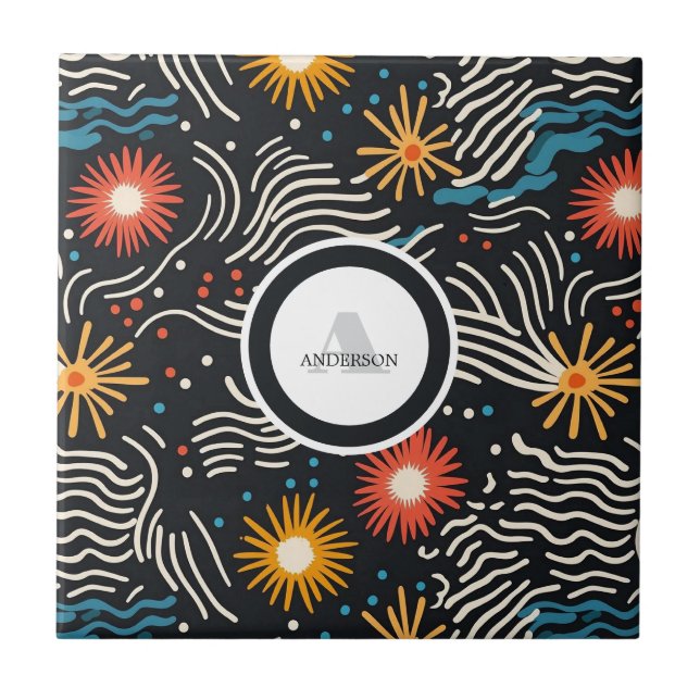 Ondas Florais de Abstrato vibrantes em preto (Frente)