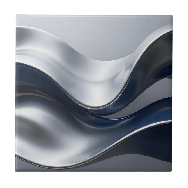 Ondas Fluidas Prateadas e Azuis Escuros Abstratas  (Frente)