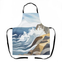 Ondas Quebrando | Aquarela de Costa Rochosa