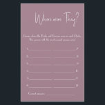 Onde Eles Estavam? Folheto da placa de jogo do chá<br><div class="desc">Adicione diversão ao seu chá de panela com este cartão de jogo "Onde eles estavam?"! Os convidados adivinham onde a noiva e o noivo estavam em cada foto — as respostas mais corretas ganham. Perfeito para chás de panela, chás de casamento, festas de noivado e bacheloretes. Disponível em designs elegantes...</div>