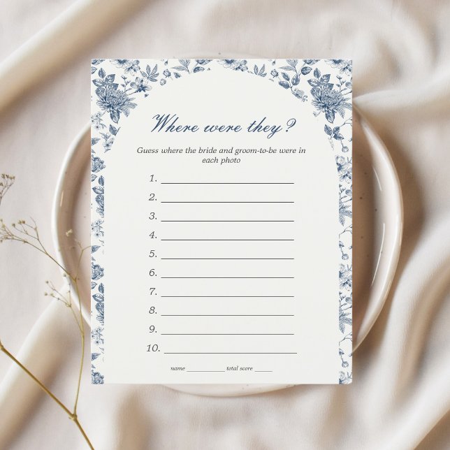 Onde eles estavam no Chá de panela Game Blue Flora (Where were they bridal shower game something blue before i do chinoiserie floral elegant)