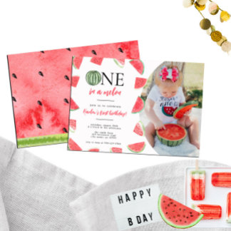 One In a Melon Photo primeiro aniversario Convite