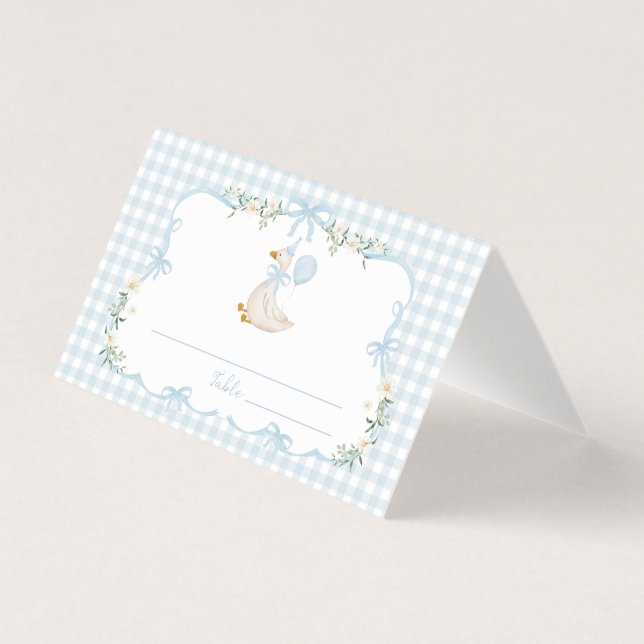 One Silly Goose Blue Bow Birthday Place Cards (Frente)