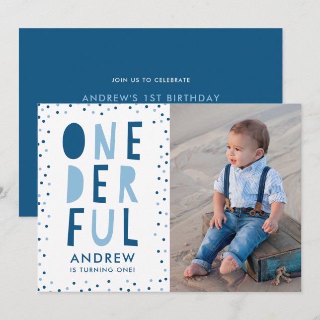 Onederful | Convite de Aniversário de Um Ano com F (Frente/Verso)