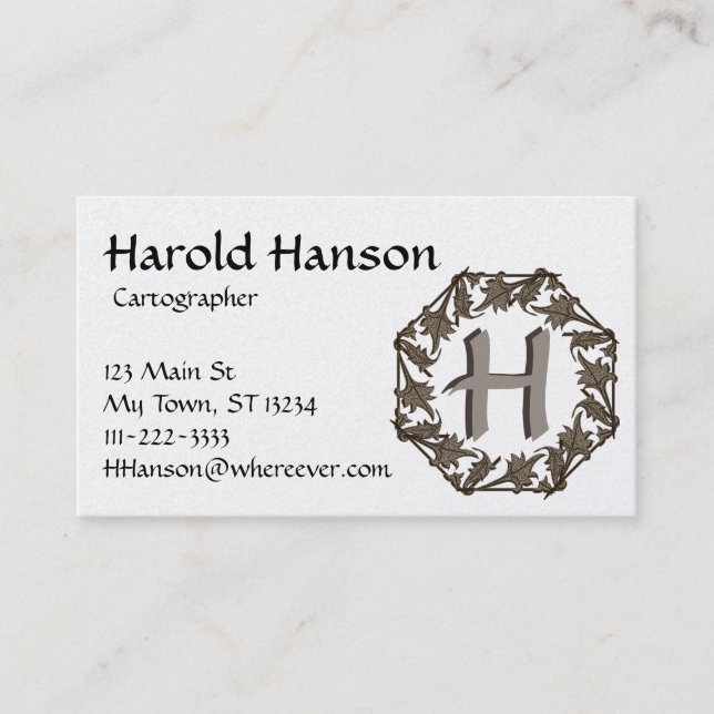 Ônibus. Cartão - Círculo de Folhas com Monograma (Frente)