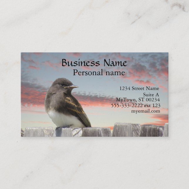 Ônibus. Cartão - Pássaro na cerca ao pôr do sol (Frente)