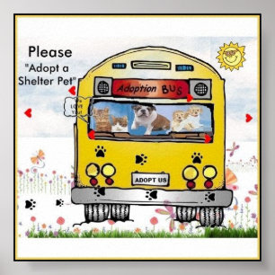 Ônibus da adopção para o poster do gato & do c