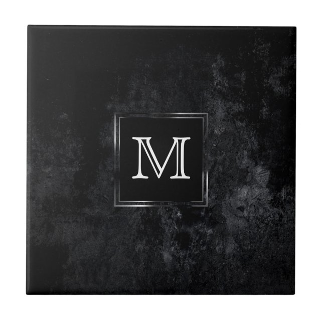 Onyx Black Velvet | Monograma de Grunge Chalkboard (Frente)