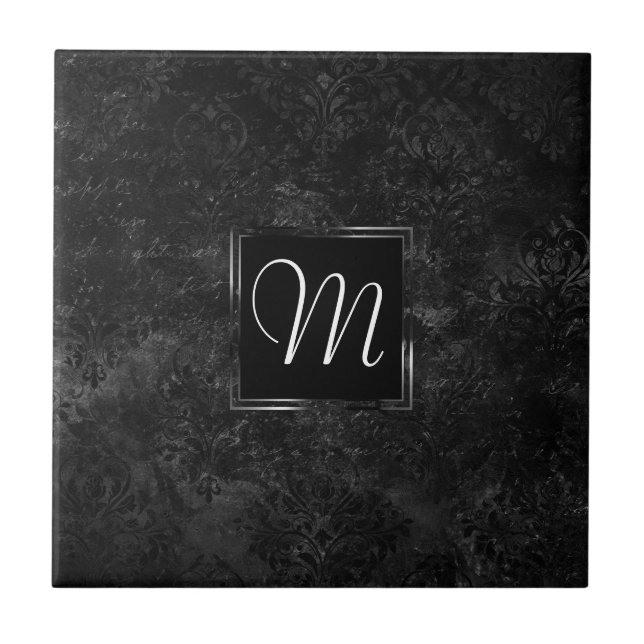 Onyx Black Velvet | Monograma de Grunge Chalkboard (Frente)
