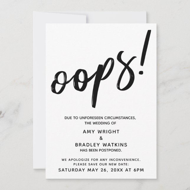 "Oops" Humorosos de Casamento Adiado! Anúncio (Frente)