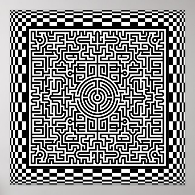 Op-Art Maze Checkers Poster (Frente)