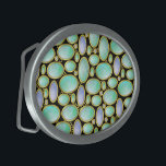 Opal Brooch Gem Gemstone Turquoise Patterno<br><div class="desc">Esta fivela tem um bonito padrão de pingente de broche opal com correntes douradas. Este design impresso único é feito para parecer com opais dispostos em um tipo de mosaico sobre um fundo preto, personalizável. As formas ovais têm uma sensação opaca de mãe de pérola com espirais de azul, verde...</div>