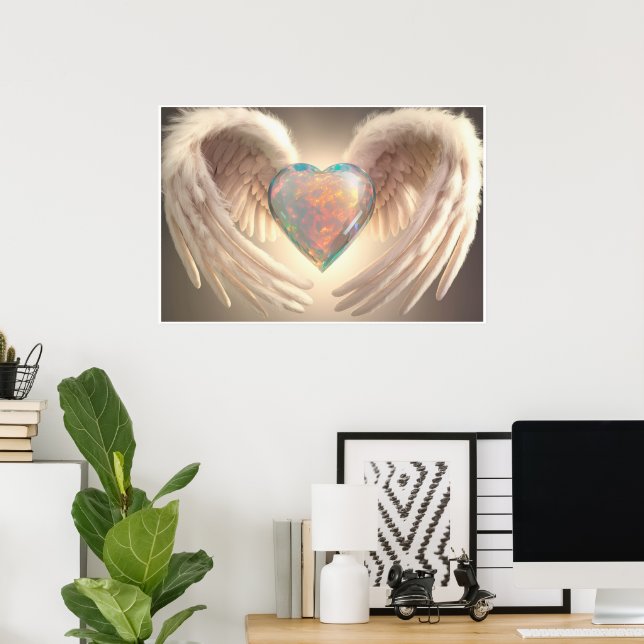 *~*~ Opal Crystal Heart Angel Wings AP78 Poster (Escritório em casa)