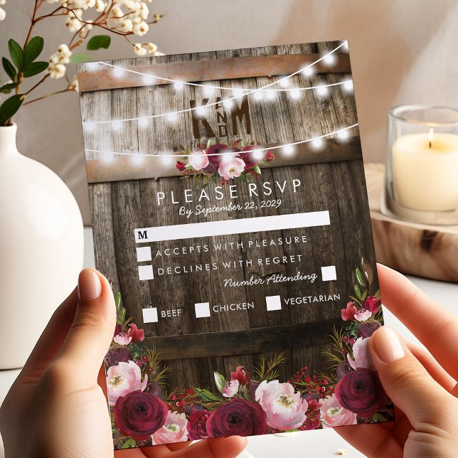 Opção de Menu Floral Rustic Burgundy RSVP (Criador carregado)