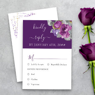Opção de Refeição Floral Roxa RSVP Casamento