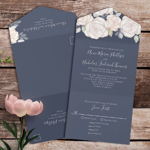 Opção de RSVP Clássica Blush Rosas Florais Azul