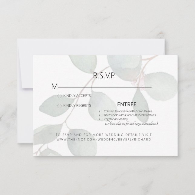 Opções de Janto Eucalyptus Cartão RSVP de Casament (Frente)