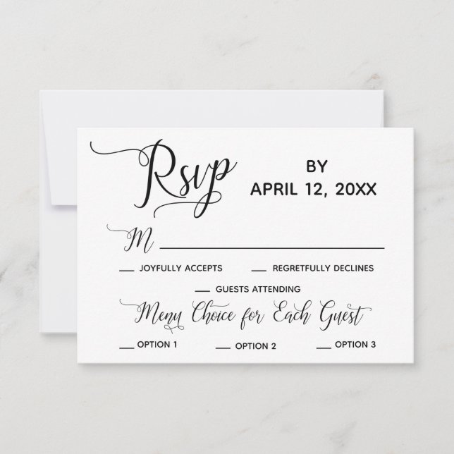 Opções de Menu Simples de Script Elegante RSVP de  (Frente)