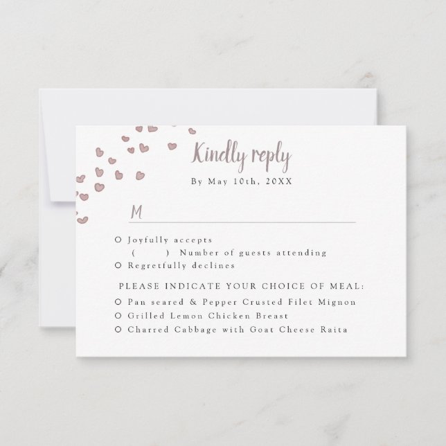 Opções de refeição RSVP w corações d'água (Frente)