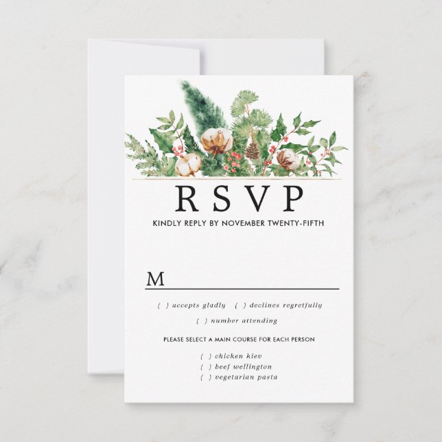 Opções de RSVP de RSVP de Casamento no inverno Hol (Frente)