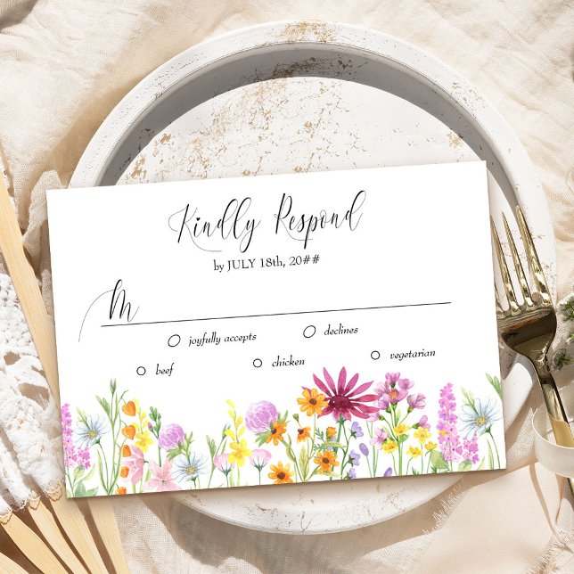 Opções de RSVP Floral de Meado de Casamento de Flo (Use the template to add the response deadline and your meal choices)